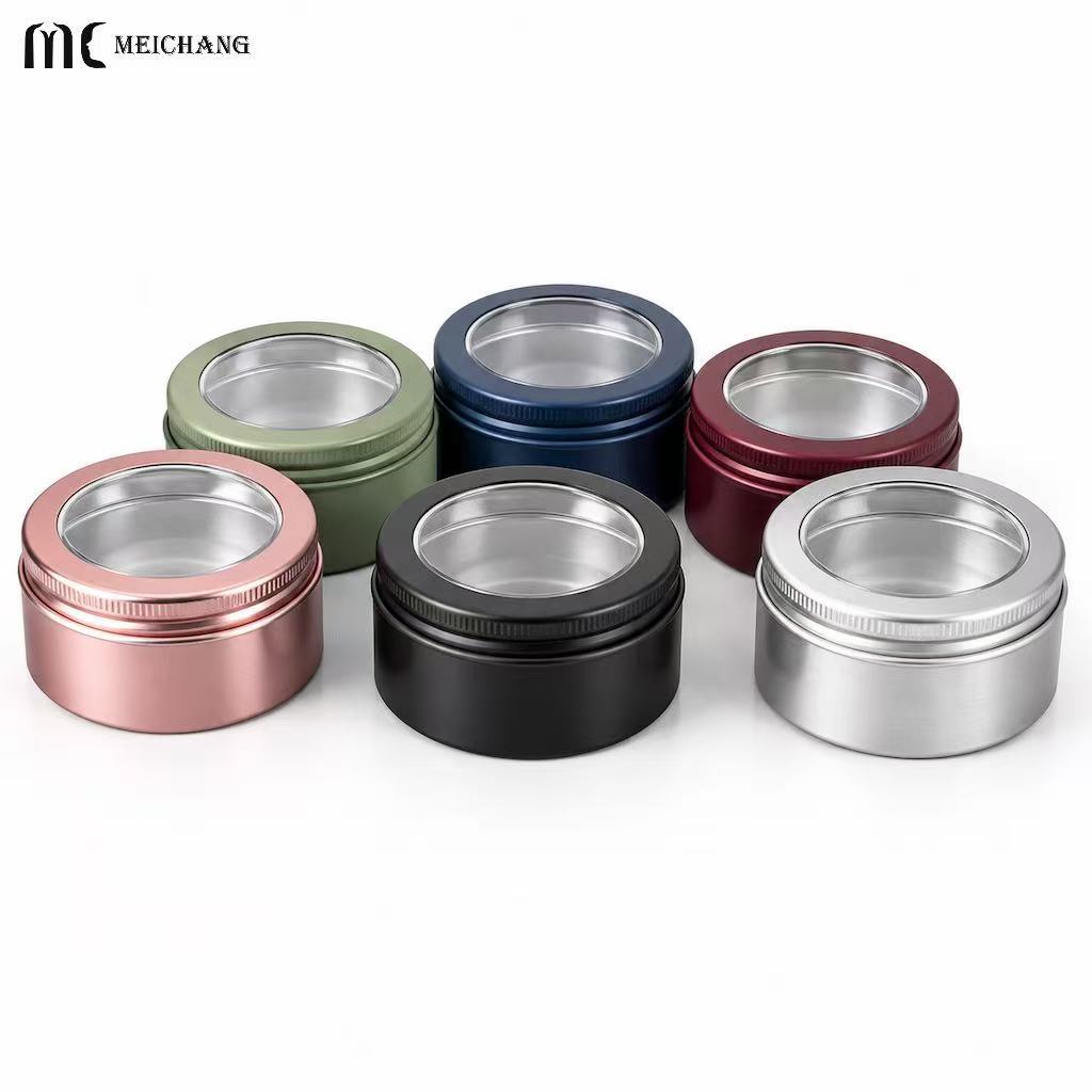 15ml–150ml Round Aluminum Screw Top Tin Jar with Clear PVC Window Lid (MC-809）