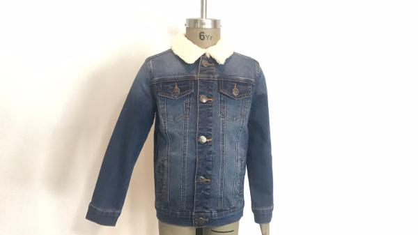 Button Through Kids Denim Jacket / Stretch Denim Jacket With Sherpa Collar TW83889