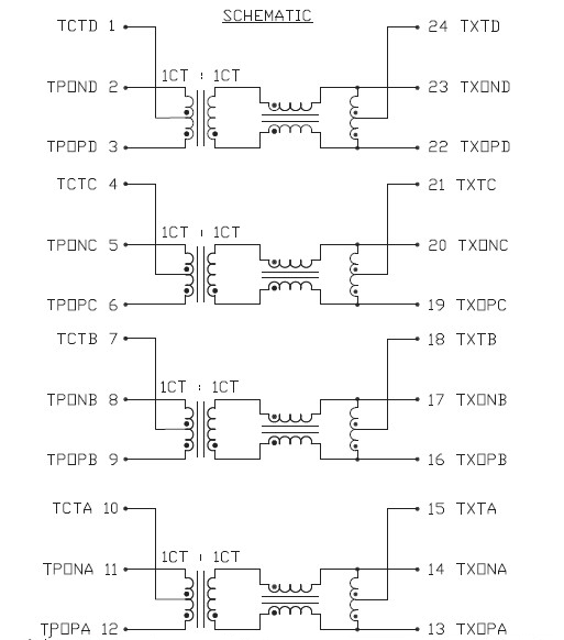 Multiple Cores Ethernet Lan Transformer 24 Pins Solid Material X5585999P3-F For PCB