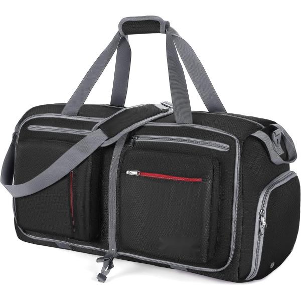 Light Black 55L Foldable Weekender Bag Waterproof Tear Resistant With Shoes Compartment