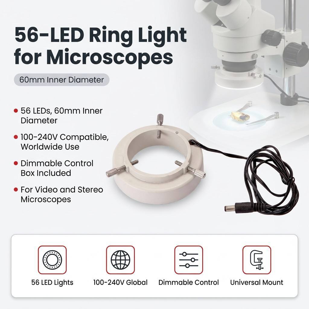 Supplier 56-LED 60mm Microscope Ring Light 100-240V Dimmable Control Box for Stereo Digital MSS-A-LED56