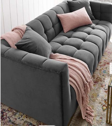 Ergonomic Design Customized Grey Velvet Lounge Sofa For Living Room