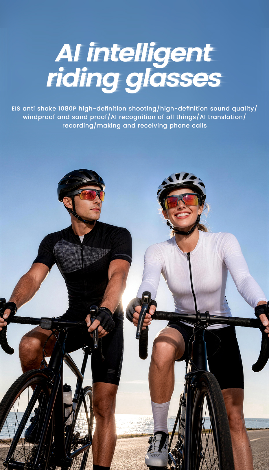 E08 Smart Glasses-1200P HD Video AI Object Recognition IP54 Waterproof Magnetic Charging Voice Control Semi-Open
