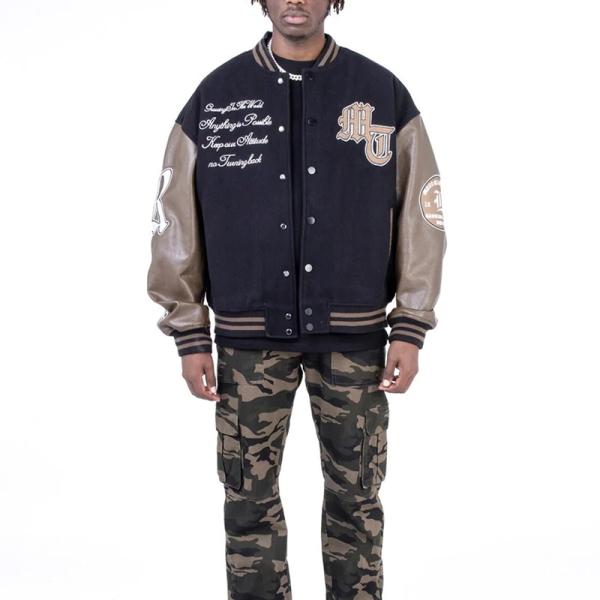 Fabricants de vêtements Vêtement universitaire personnalisé Vintage Jacket Homme Vêtements de rue Université Toile Broderie Vêtement de fourrure Vêtement bombardier surdimensionné