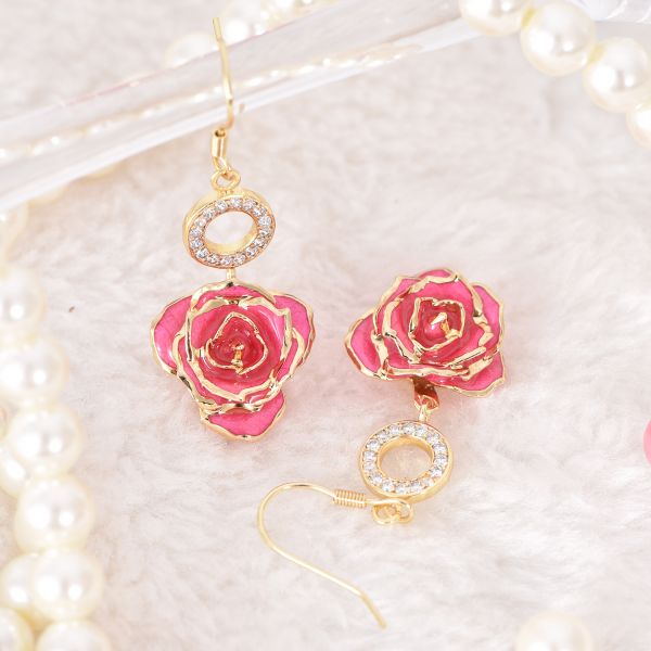 24k Gold Dipped Rose Fashion Earrings Gifts for Girlfriend Mother's Day  Preserved  Gold Rose Earrings Manufacture Wholesale