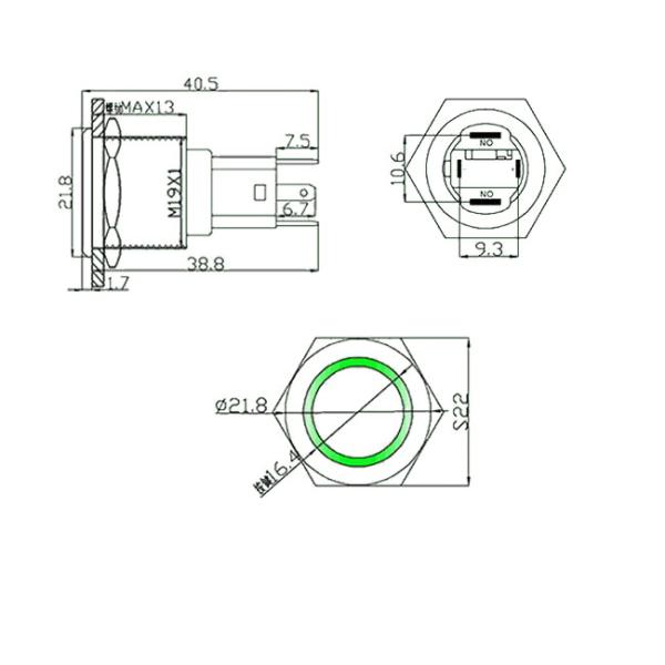 12V 220v Yellow Led Lamp Illuminated Momentary Push Button Switch