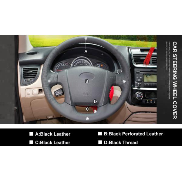 Kia Sportage 2 2005-2010 Customized Handmade Red Thread Leather Steering Wheel Cover