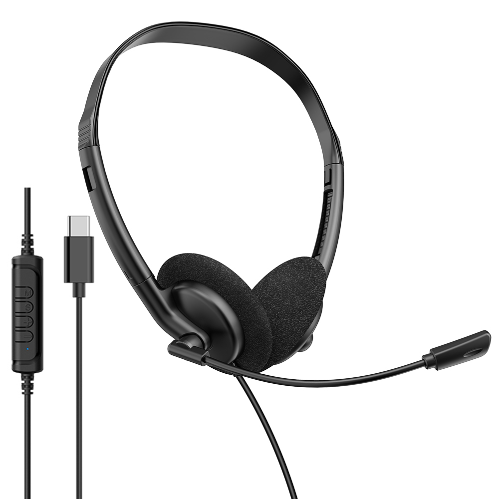 Lightweight wired telephone headset with ENC noise‑cancelling flexible boom microphone. Supports USB, Type‑C & 3.5mm jack, perfect for call centers, remote work, online meetings and classes，OEM & ODM