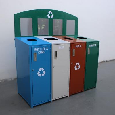 Reciclagem de aço exterior 4 Compartimentos de lixo com contentores de reciclagem de metal de revestimento de aço galvanizado
