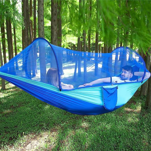 Camping Hammock with Mosquito Net, Hammocks with 13ft Tree Straps Carabiners, Automatic Quick Open Outdoor