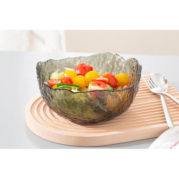 Smoked Extra Large Glass Kitchen Wares 35 Oz Irregular Glass Salad Serving Bowl