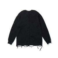 Douille de blanc de coton de pull molletonné de cou de rond de Hip Hop la longue a affligé le pull unisexe