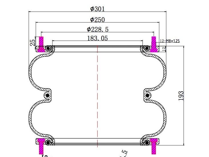 W01-M58-7524 Firestone Air Spring Shocks Style 22 с потайными стальными кольцами из 12 шт. гаек M8