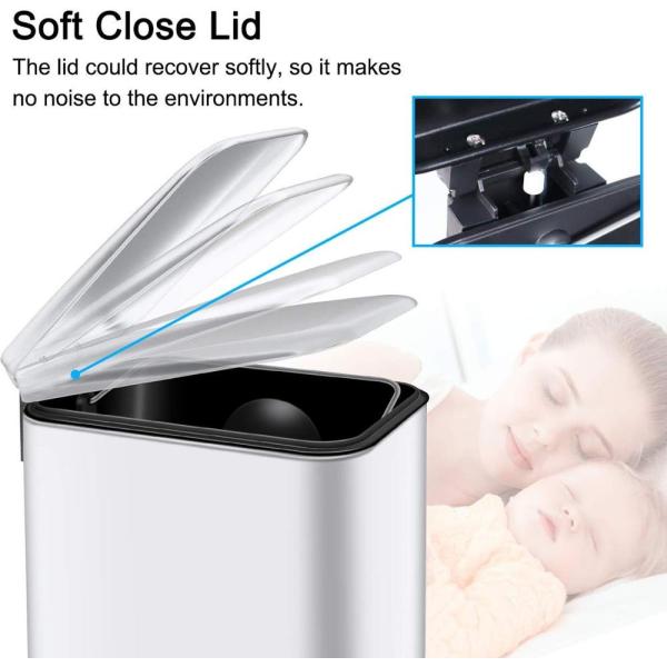 15 L  Indoor Trash Can Stainless Steel Dustbin Foot Pedal Cleaning Equipment