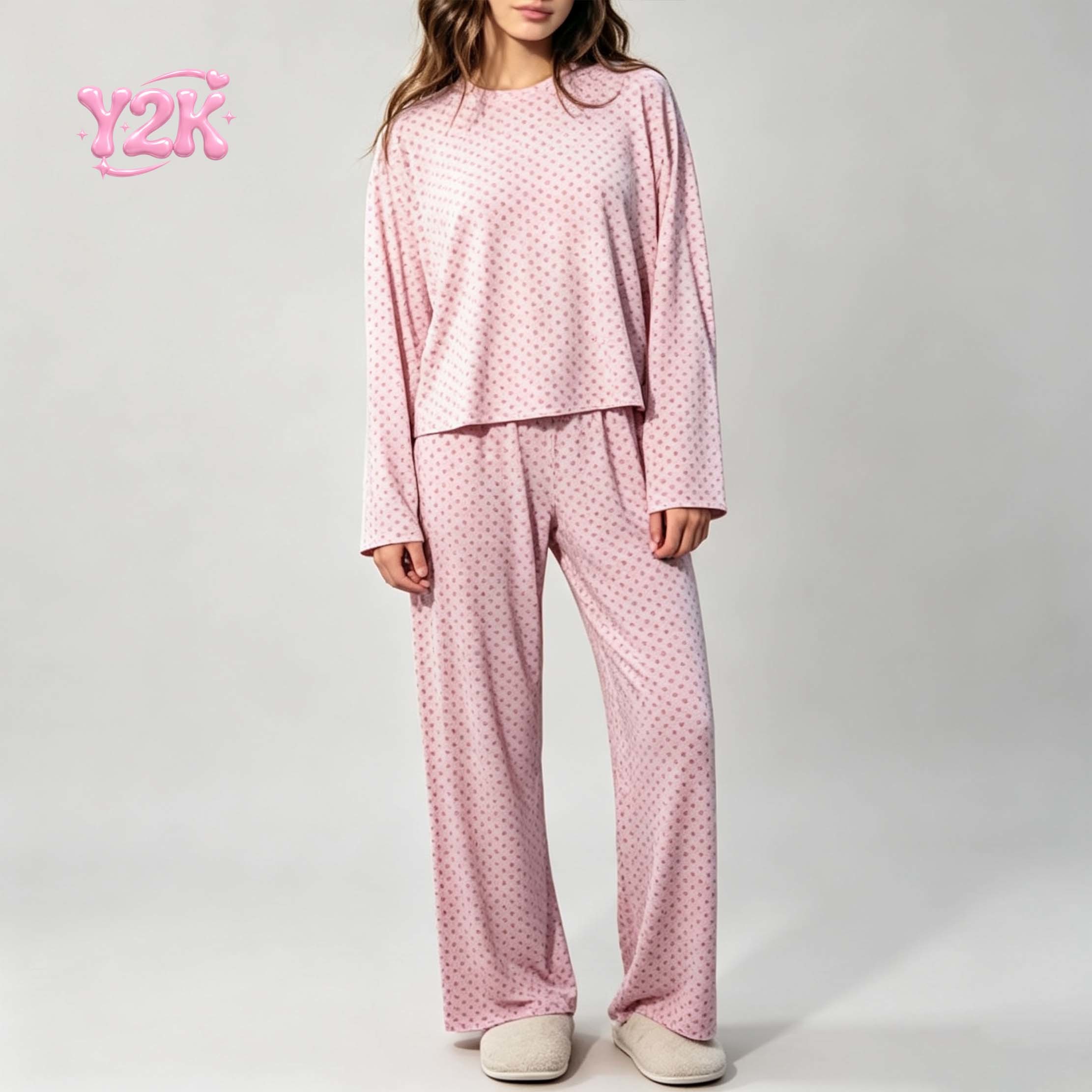 Custom Women's Pointelle Knit Top Wide Leg Lounge Pants Set