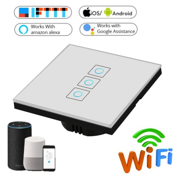 EU/UK Wifi Smart Light Switch Glass Screen Touch Panel Voice Control Wireless Wall Switch work with Alexa Google Home