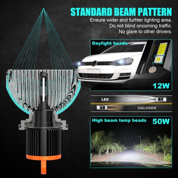 All Weather Use Car H15 LED Front Headlight With Built In Decoder IP68 Protection