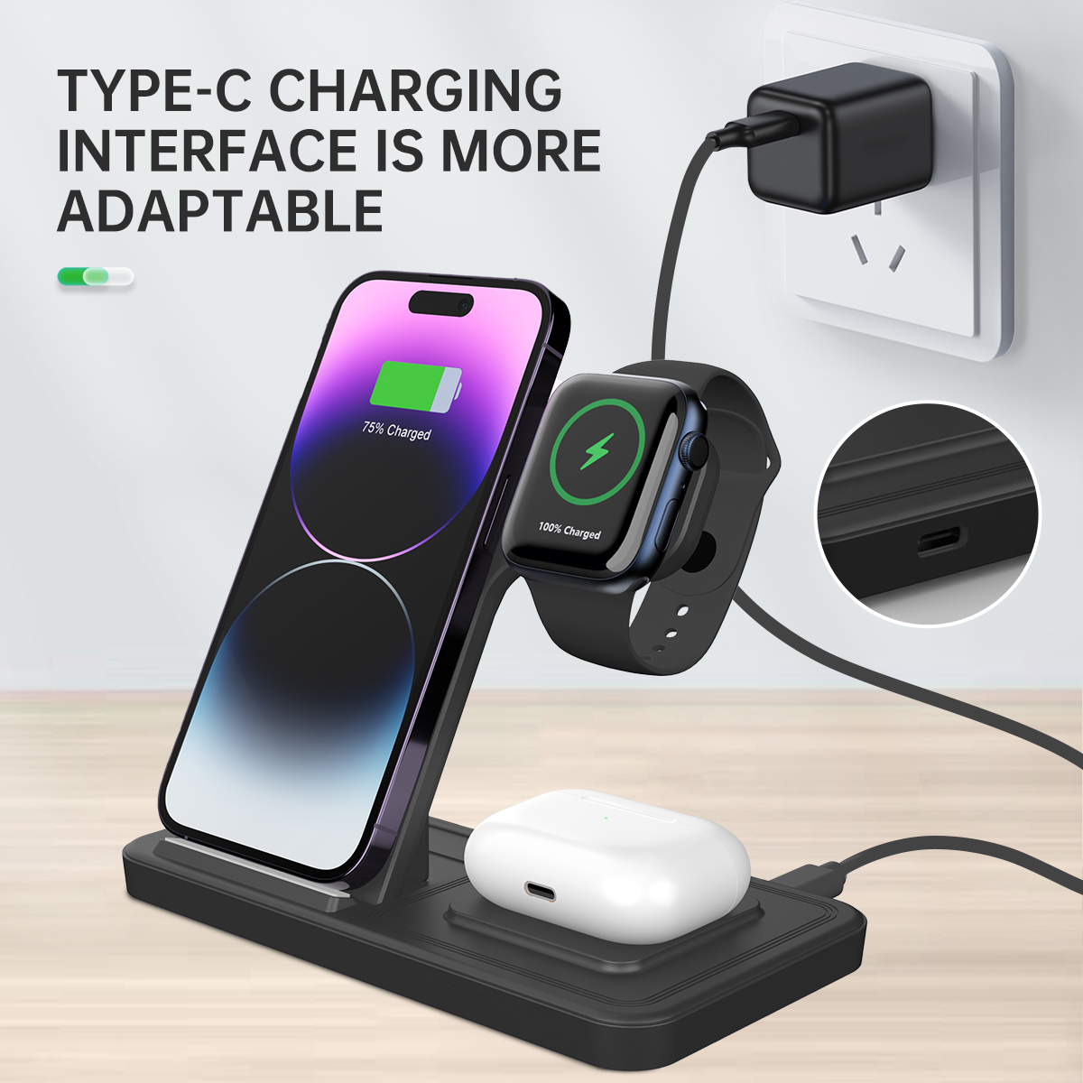 15w многофункциональное беспроводное портативное зарядное устройство для Iphone черно-белый ABS metarial