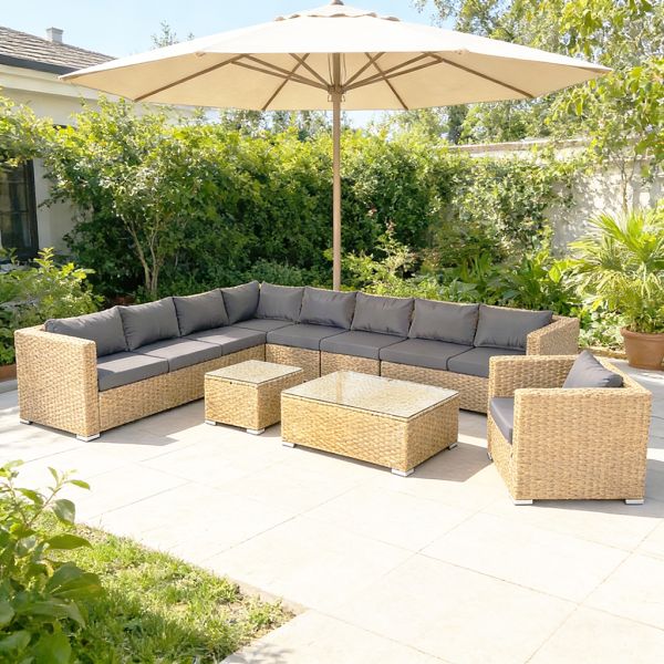 8 Pieces Set  Modular Outdoor Rattan Sofa Set with Cushions L Shaped Patio Furniture Set for Garden Backyard