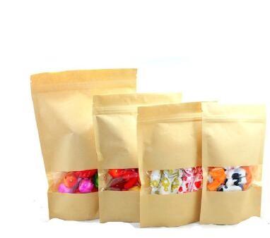 Zipper lock Kraft paper Stand up Dry Food bag with Window to packing dried fruit