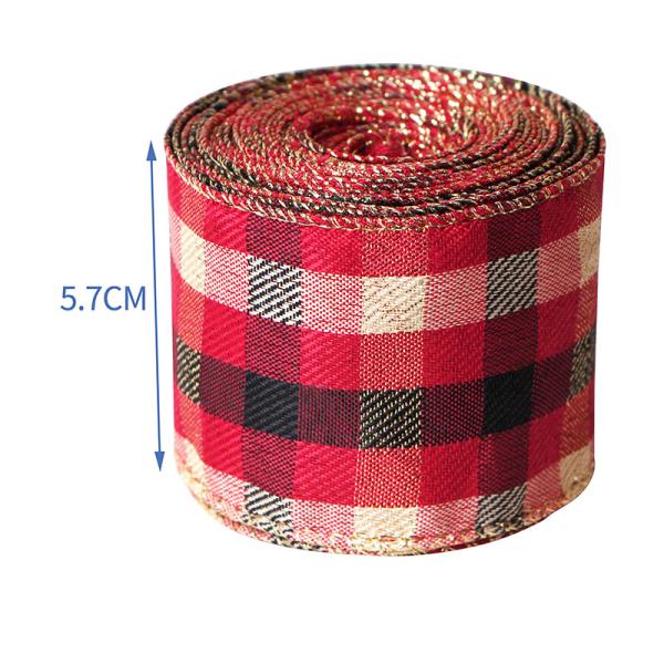 57mm Wired Edge Burlap Ribbon Gingham Burlap Ribbon Holiday Decorative Burlap Ribbon