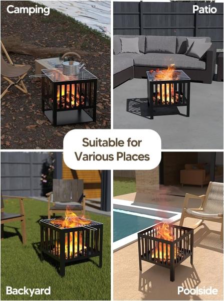 Portable Camping Wood Charcoal Burning Fireplace Weathering Steel Fire Pit for Outdoor