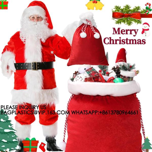 Velvet Bags With Drawstring Large Plush Santa Sack Christmas Gift Bags In 2 Size For Xmas Package Storage Bags