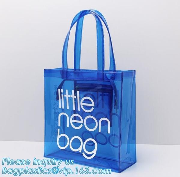 pvc gift bag / transparent shopping bag / wholesale china pvc handbags, PVC coated shopping bag, rope handle clear pvc b