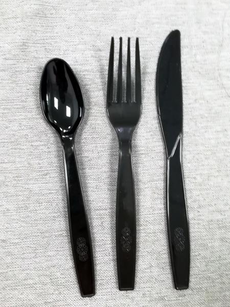 7 Inch  Disposable Cutlery High Quality Wedding Western Disposable Black Plastic Knife,Fork,Spoon
