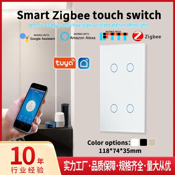 4Gang 110V 10A Smart Zigbee Wall Switch с приложением Tuya Smart для светодиодных фонарей работает с голосовым оборудованием Alexa Alice Timing