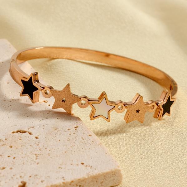 18K Gold Star Bracelet Stainless Steel Rose Gold Clover Flowers 5 Star Bangle Bracelet for Women