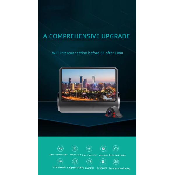 Сенсорный экран Auto Blackbox DVR Dash Cam 24-часовая запись с двойным зеркалом заднего вида объектива