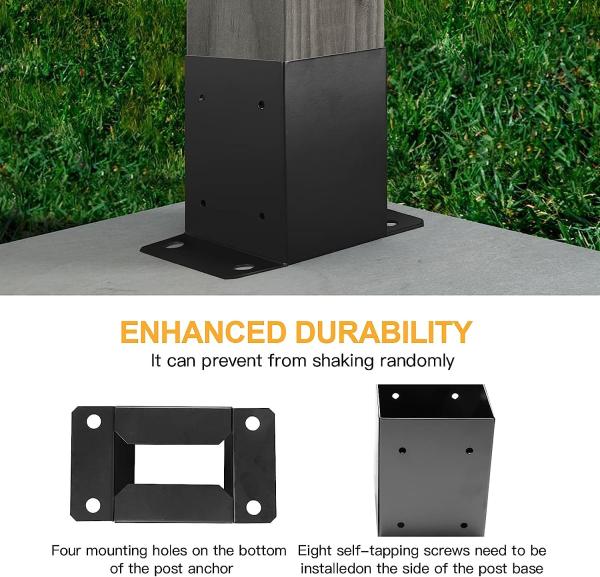 4 x 4 Post Base Inner Size 3.6x3.6Deck Post Base Heavy Duty Metal Black Powder Coated Post Brackets