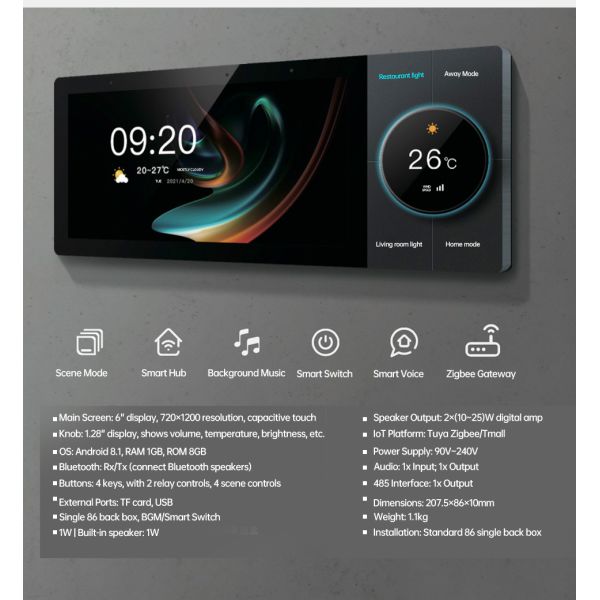 SIXWGH Luxury Upgrade 10-inch Smart Home Control Panel Tuya WiFi Zigbee Gateway App Voice Background Music Multi-Scenario Bar