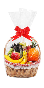 Cellophane Wrap For Gift Baskets, Opp Plastic Gift Bags With Red Bows Ribbon Wrap for Baskets & Gifts