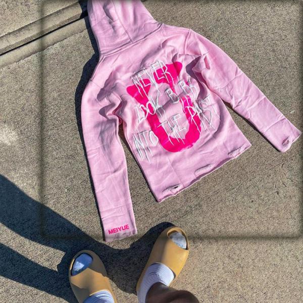 Custom Men Hoodies Puff Print Cut Edge Cropped Hoodie Men Drawstring Distressed Hoodies 100% Cotton Pullover Streetwear