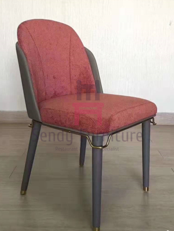 Leather / Fabric Seat Wood Restaurant Chair Curved Backrest With Gold Hardware