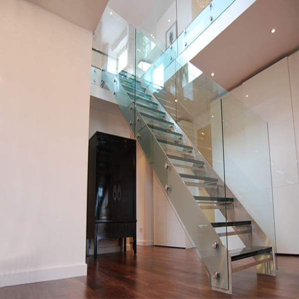 Indoor Flight Modern Straight Staircase Commercial Staircase Laminated Glass Treads Easy Assemblying