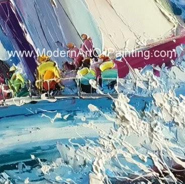Abstract Palette Knife Sailing Boats Paintings, Hand Painted Thick Oil Canvas Art