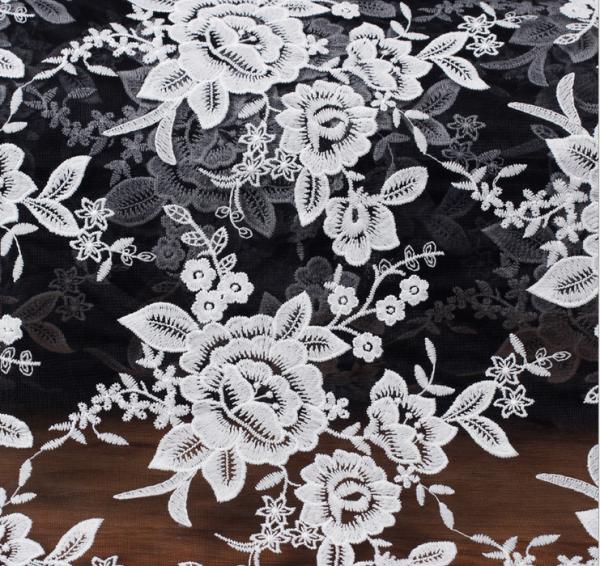 Mesh Embroidery   Fabric  Fashion  Lace for Bridal Dress Black Ivory Double Color