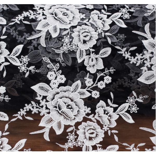 Mesh Embroidery Fabric Fashion Lace for Bridal Dress Black Ivory Double Color