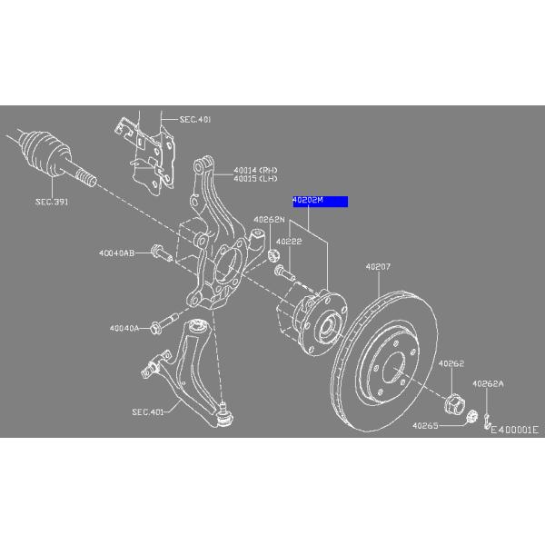 OE NO. 40202-3JK0B Rodamiento de ruedas de carretera para Nissan Teana L33 402023JK0B Assy de eje delantero del automóvil