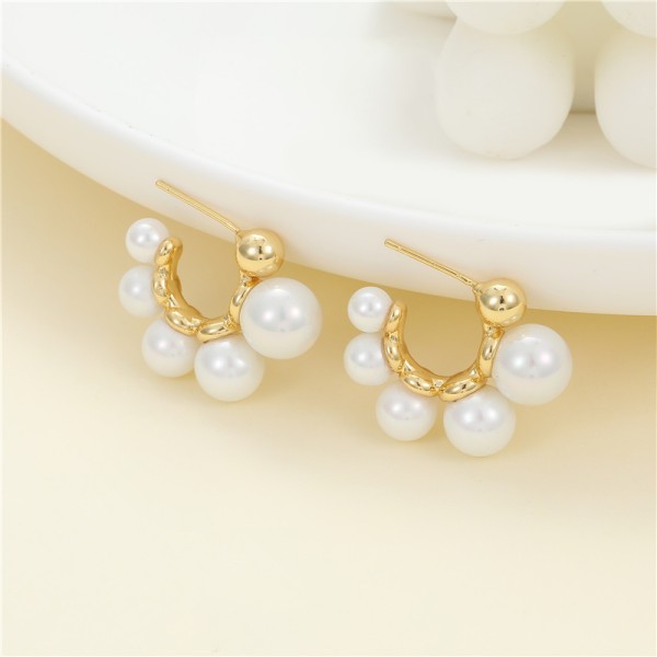 Wholesale Jiexing Jewelry Pearl Design Earring Gold Plated C-Shape Daily Design Stud Earrings S925 Silver Needle for Women Girls