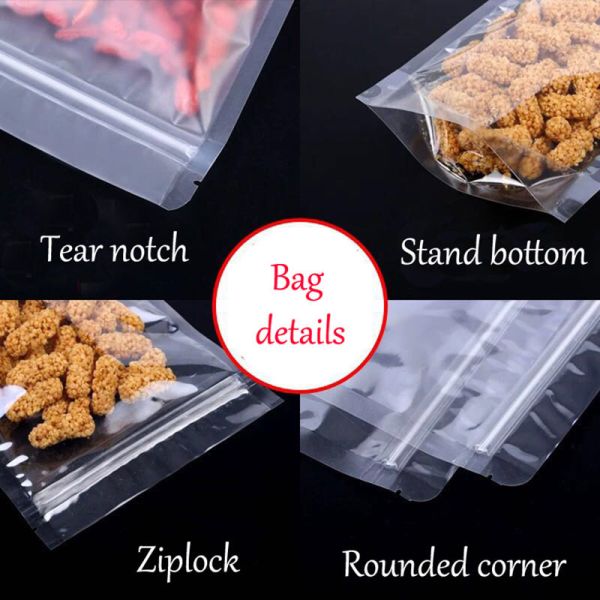 Resealable Transparent Food Pouch Bag Zipper Seal Packaging
