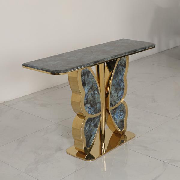 Stainless Steel Console Table Wall Table With Shiny Bright Natural Marble Top Metal Base Living Room Use