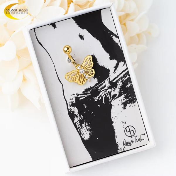 14G butterfly belly ring jewelry Custom SS Body Piercing Jewelry 14K Gold Plated