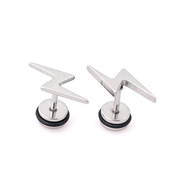 High Quality Vintage Punk Black Titanium Steel Earrings Cool Lightning Small Stud Earrings for Men and Women