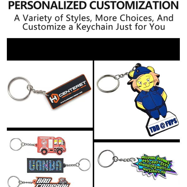 Custom 3D Soft PVC Keychain With Ring Promotional Business Gift Die Cut Irregular Shape Logo 