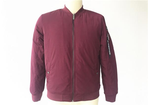 Burgundy Mens Polyester Bomber Jacket Long Sleeve Comfortable Feeling Tw80712