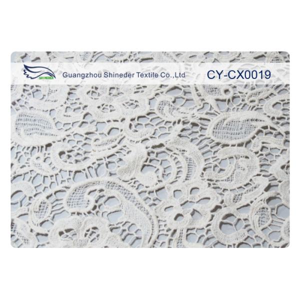 White Flower Embroidered Lace Fabric Cotton / Nylon / Metallic CY-CX0019